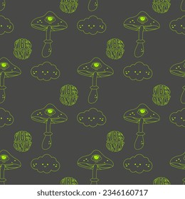 Groovy linear mushroom patter seamless. Vector illustration