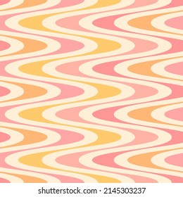 Groovy Lines Abstract Seamless Pattern. Retro 1970s Nostalgic Geometric Background. Simple Shaped Colorful Vector Print For Paper, Fabric, Surface.