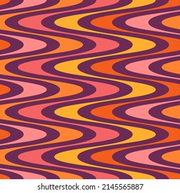 Groovy lines abstract seamless pattern. Retro 1970s nostalgic geometric background. Simple shaped colorful vector print for paper, fabric, surface.