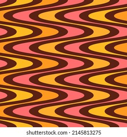 Groovy lines abstract seamless pattern. Retro 1970s nostalgic geometric background. Simple shaped colorful vector print for paper, fabric, surface.