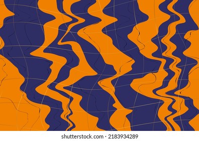 Groovy Liquid Background, Abstract Wave, Golden Line, Volcanic Lava. Contrasting Color. Concept Of Psychedelic Emotional, Unbalanced State, Depression. Marble Groovy Vector Texture, Cool Wavy Graphic.