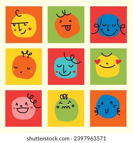 Groovy lovely funny faces stickers. Love concept. Happy Valentines day. Funky happy heart character in trendy retro 60s 70s cartoon style. Vector illustration