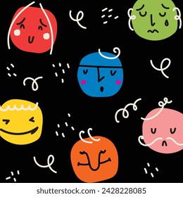 Groovy lovely funny faces stickers card. Love concept. Happy Valentines day. Funky happy face characters in trendy retro 60s 70s cartoon style. Vector illustration