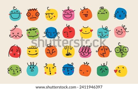 Groovy lovely funny faces stickers. Love concept. Happy Valentines day. Funky happy heart character in trendy retro 60s 70s cartoon style. Vector illustration