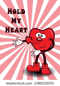 Groovy lovely heart poster greeting card love concept happy vector 