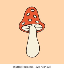 Groovy magic mushroom, fly agaric. Trending element in hippie style 60s of 70s. Boho groovy retro poster. Card, postcard, print. Y2k vintage vector illustration