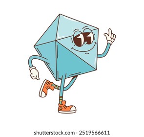 Carácter geométrico de la figura del poliedro de la matemática Groovy. Personaje educativo juguetón del Vector de dibujos animados aislado para el aprendizaje de la geometría de los niños, con un color azul, expresión alegre de la cara y vibración funky