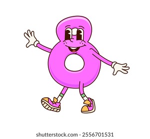 Groovy math number 8 Eight cartoon character with happy face, vector funny numeral. Groovy number 8 or Eight numeral with laughing smile for kids mathematics counting or font cartoon character