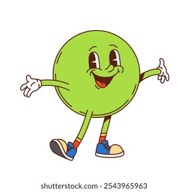 Groovy math sphere geometric figure character. Elementary school geometric sphere cartoon personage, basic figure cute retro vector mascot. Preschool kid education math shape isolated groovy character
