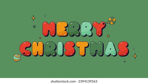 Groovy Merry Christmas halftone Story. Green background with color noel phrase sticker.