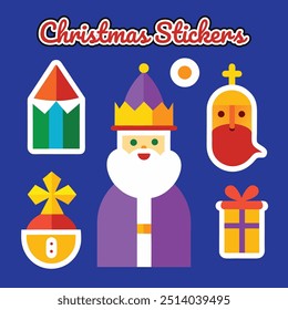 Groovy merry Christmas holiday art, Santa Claus icon, vintage xmas vector set.