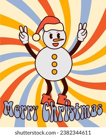 Groovy Merry Christmas poster with snowman