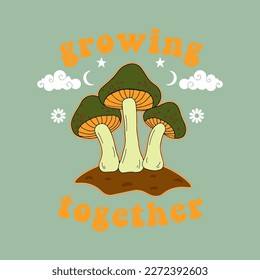 groovy mushroom, 70's Groovy Themed Hand Drawn Abstract Graphic Tee Vector Sticker