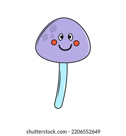 Groovy mushroom cartoon vector illustration. Simple colorful mushroom character. Childish print, card, fairytale element for kids