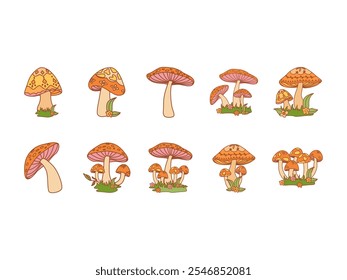 Groovy Mushroom Design Element Set