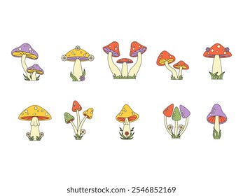Groovy Mushroom Design Element Set