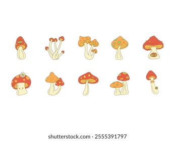 Groovy Mushroom Design Element Set
