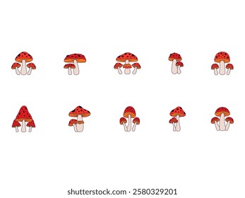 Groovy Mushroom Illustration Element Set