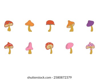 Groovy Mushroom Illustration Element Set