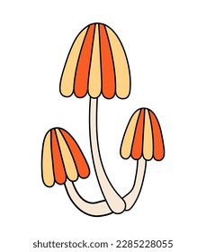 Groovy mushroom in trendy retro style. 70s hippie element. Isolated vector illustration in flat style on white background.