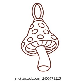 Groovy mushroom vector illustration. Cartoon monochrome retro funky Xmas sticker of esoteric toy decor for Christmas Tree, trippy funny mushroom bauble for psychedelic trip on hippie winter party