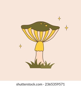 Groovy mushrooms. Abstract vintage elements. Hippie vector illustration in flat cartoon style. Psychedelic funky funguses