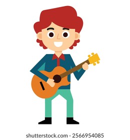 Groovy music cartoon character boy with Guitar	