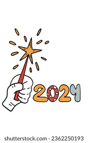 Groovy New 2024 Year card set svg