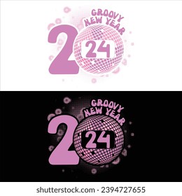 GROOVY NEW YEAR 2024-HAPPY NEW YEAR PINK SUBLIMATION T-SHIRT DESIGN svg