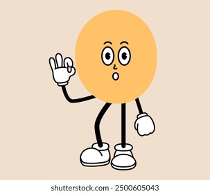 Groovy number 0 cartoon character. Funny retro number zero mascot with face emotion, hands and legs. Fun mathematic sticker. Comic element in trendy retro cartoon style. Vector illustration