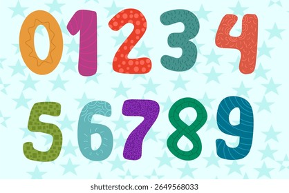 Groovy numbers and math signs cartoon characters set. Funny retro numbers mascots, minus and plus, equal and slash, comma. Cartoon fun mathematics stickers of 70s 80s style vector illustration