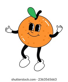 Groovy Orange character. Merry Christmas and Happy New year. Cute toy. Vector illustration