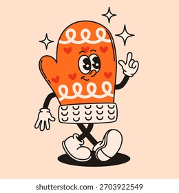 Caractere de luva laranja Groovy. Ilustração de vetor plano.