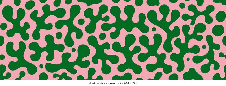 Groovy Organic Seamless Pattern with Abstract Algae Leaves, Matisse Inspired, Retro Decorative Vector Background, Retro banner