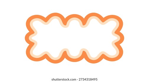 Groovy outline scallop rectangle frame in retro cartoon graphic style forms a playful label. Wavy border and bold shape create a y2k graphic for background in modern vintage color.