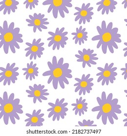 Groovy pattern with flowers. Retro pattern with pink flowers. Seamless pattern in 60s or 70s style. Vector illustration.