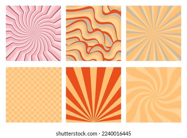 Patrón de Groovy con vectores vintage daisy 70s, elementos lsd de 60s. Psicodelia, fondo de cacería con olas, rayos. Textura divertida hipster para papel, tela, papel pintado.