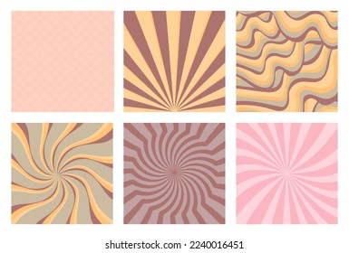 Groovy pattern with vintage daisy 70s, 60s lsd elements vector. Psychedelic, craisy background with waves, rays. Fun hipster texture for paper, fabric, wallpaper.