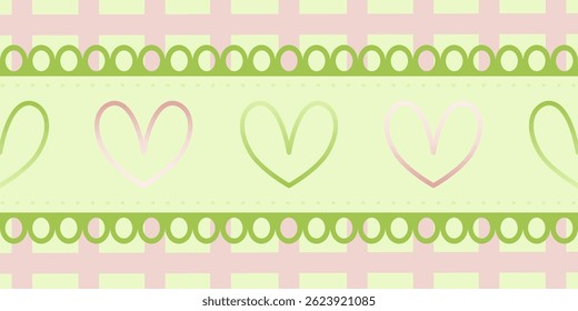 Groovy patterned border frames set - wavy edge, checkered, green pink striped decorative square frame collection with heart shape.