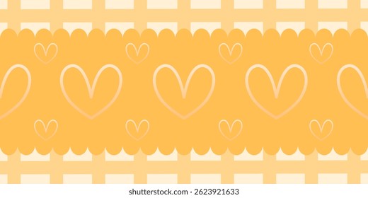 Groovy patterned border frames set - wavy edge, checkered, yellow striped decorative square frame collection with heart shape.