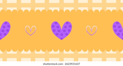 Groovy patterned border frames set - wavy edge, checkered, yellow striped decorative square frame collection with heart shape.