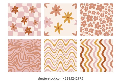 Groovy patterns with funny daisy, wave, chess.