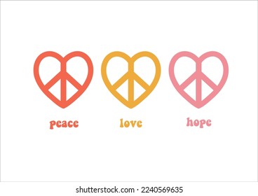 groovy peace heart design vector