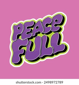 Groovy "PEACEFUL" Wordmark in Purple with 3D Effect, Vintage-inspired Design