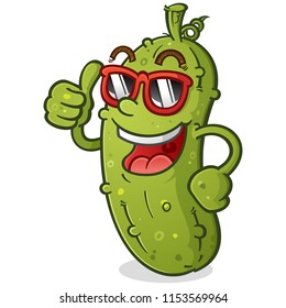A Groovy Pickle Cartoon Character with a bad Attitude wearing Sunglasses and giving an enthusiastic Thumbs Up