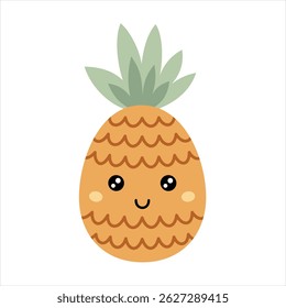 Groovy pineapple, cute cartoon tropical fruit. Fruit character, summer hand drawn vector illustration in flat style