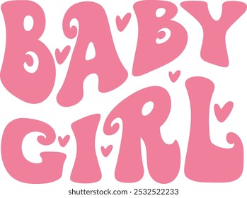 Groovy Pink Baby Girl mini lettering vector file, retro vintage girly matching shirts design Illustrator Artwork