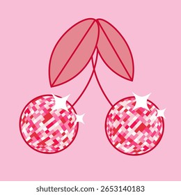 Groovy pink cherry disco ball. Cool funky icon