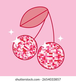 Bola de disco de cereza rosa Groovy. Icono funky fresco