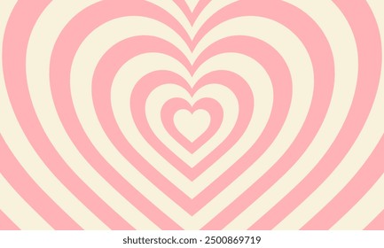 Groovy pink heart tunnel background. Y2K valentines vector illustration